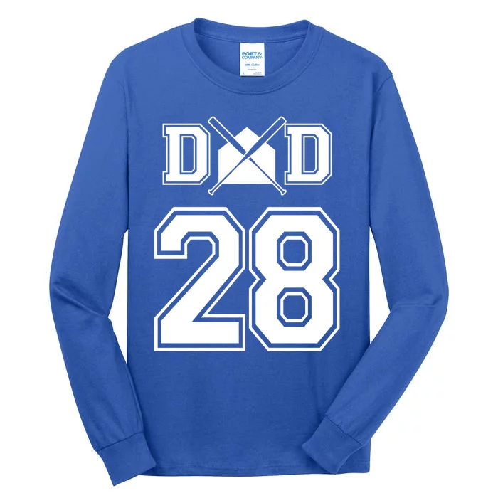 Number 28 Players Biggest Fan For Baseball Or Softball Dad Great Gift Tall Long Sleeve T-Shirt