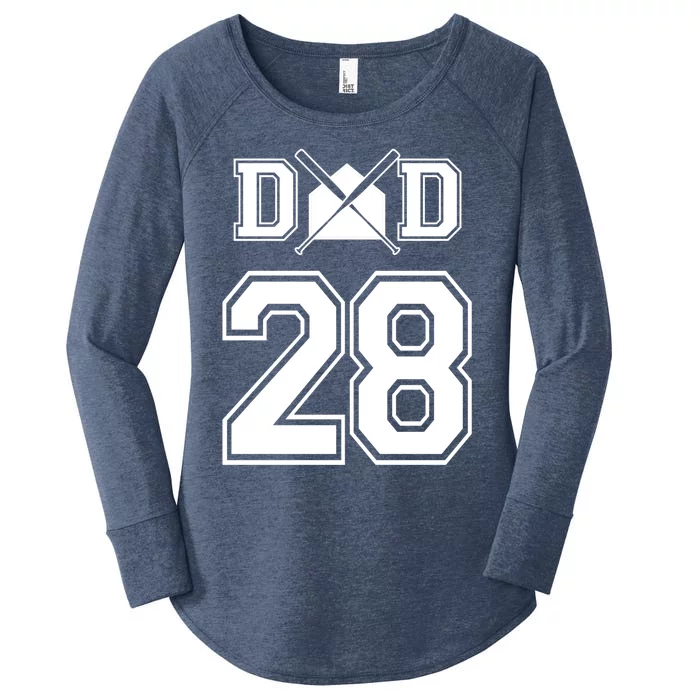 Number 28 Players Biggest Fan For Baseball Or Softball Dad Great Gift Women's Perfect Tri Tunic Long Sleeve Shirt