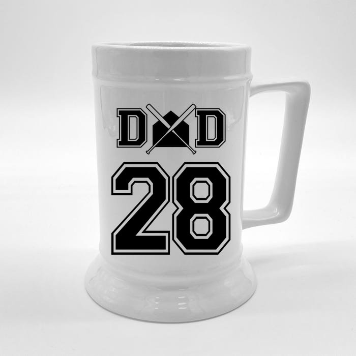 Number 28 Players Biggest Fan For Baseball Or Softball Dad Great Gift Front & Back Beer Stein