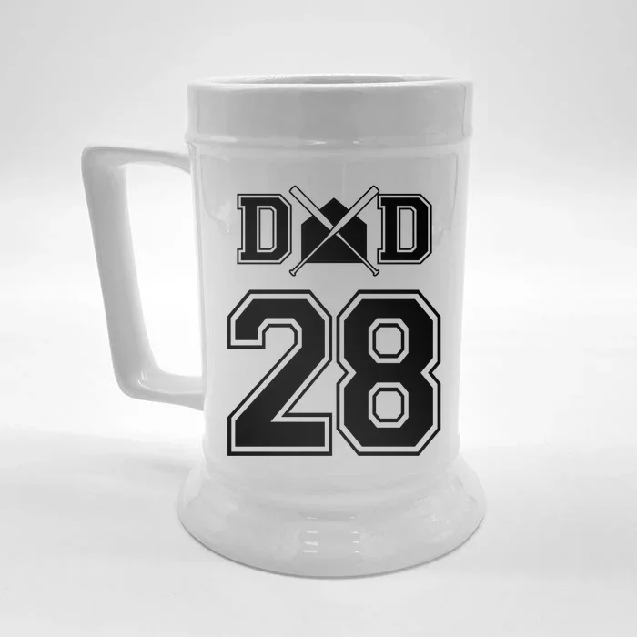 Number 28 Players Biggest Fan For Baseball Or Softball Dad Great Gift Front & Back Beer Stein