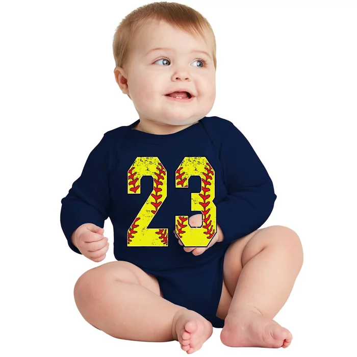 Number 23 Softball 23 Jersey Number Softball Lover Baby Long Sleeve Bodysuit