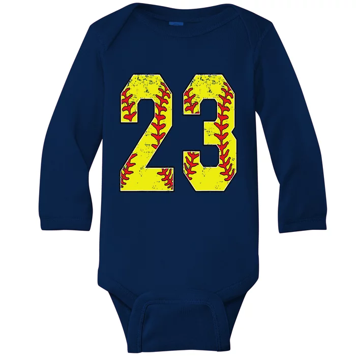 Number 23 Softball 23 Jersey Number Softball Lover Baby Long Sleeve Bodysuit