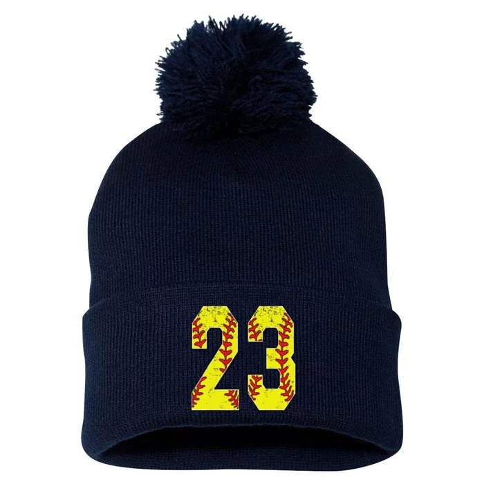 Number 23 Softball 23 Jersey Number Softball Lover Pom Pom 12in Knit Beanie