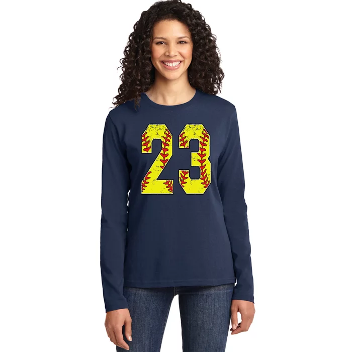 Number 23 Softball 23 Jersey Number Softball Lover Ladies Long Sleeve Shirt