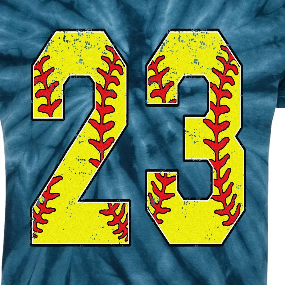 Number 23 Softball 23 Jersey Number Softball Lover Kids Tie-Dye T-Shirt