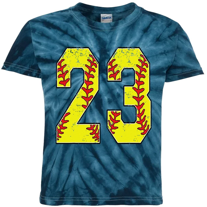 Number 23 Softball 23 Jersey Number Softball Lover Kids Tie-Dye T-Shirt