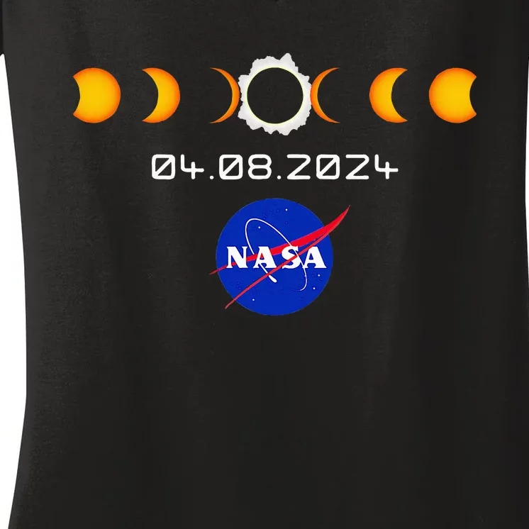 Nas.A 2024 Total Solar Eclipse 2024 Totality 04.08.24 Women's V-Neck T-Shirt