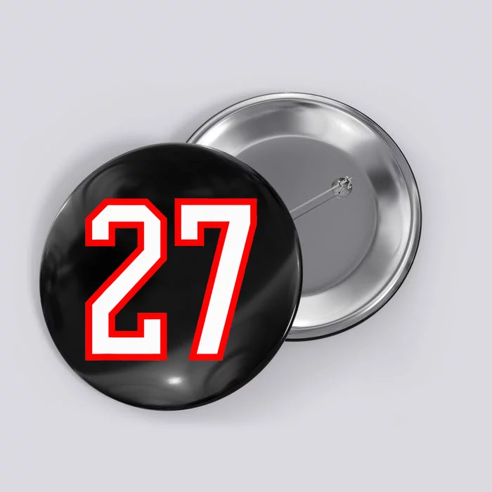 Number 27 White Red Sport Varsity Number 27 Button