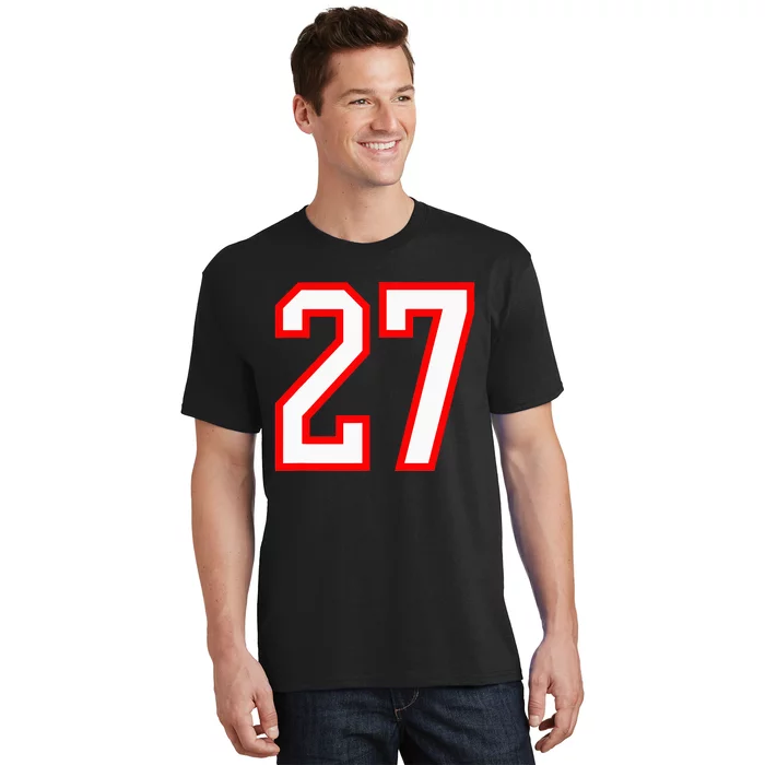 Number 27 White Red Sport Varsity Number 27 T-Shirt