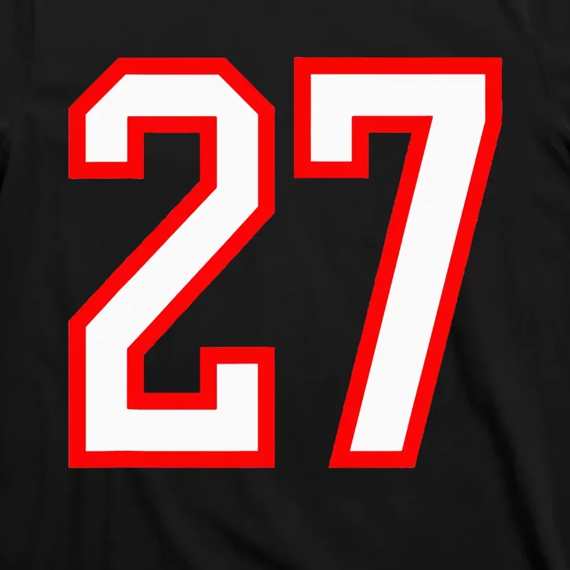 Number 27 White Red Sport Varsity Number 27 T-Shirt