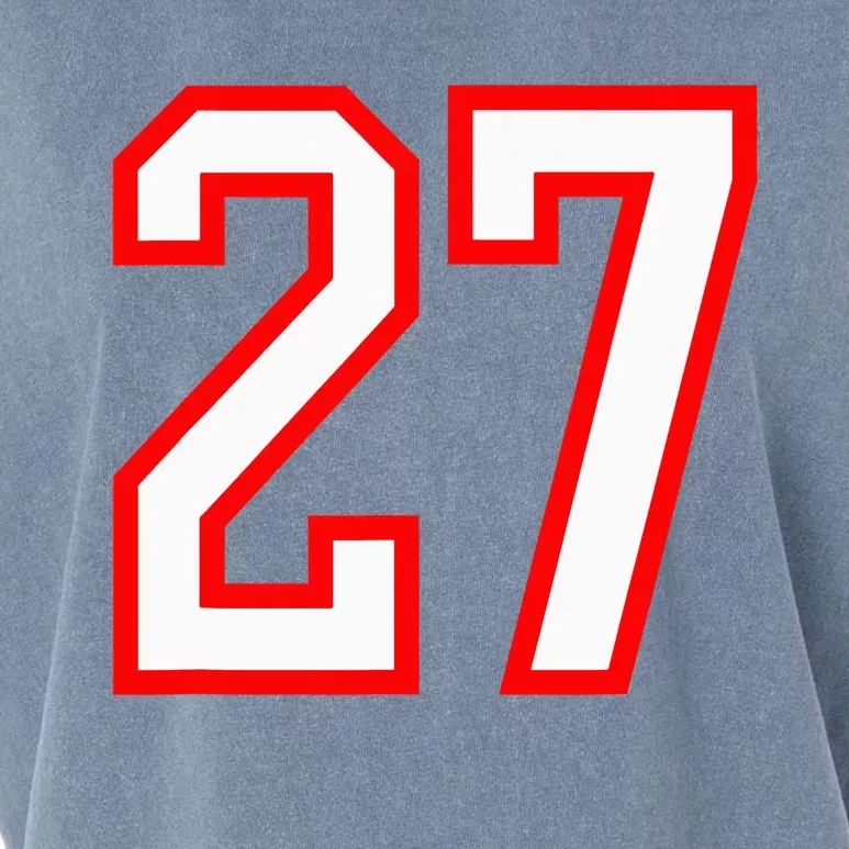 Number 27 White Red Sport Varsity Number 27 Garment-Dyed Women's Muscle Tee