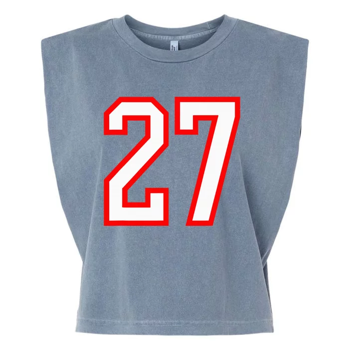 Number 27 White Red Sport Varsity Number 27 Garment-Dyed Women's Muscle Tee