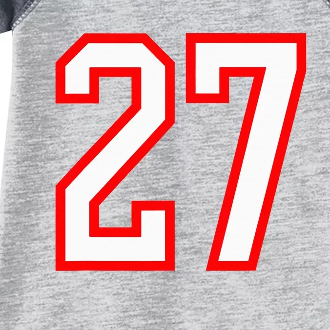 Number 27 White Red Sport Varsity Number 27 Infant Baby Jersey Bodysuit