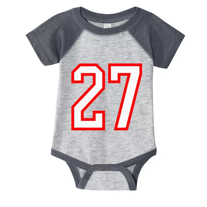 Number 27 White Red Sport Varsity Number 27 Infant Baby Jersey Bodysuit