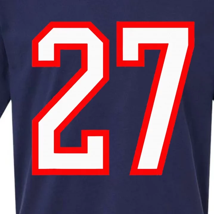 Number 27 White Red Sport Varsity Number 27 Sueded Cloud Jersey T-Shirt