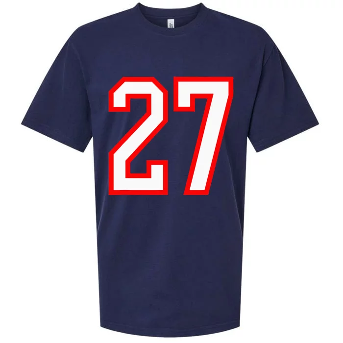 Number 27 White Red Sport Varsity Number 27 Sueded Cloud Jersey T-Shirt