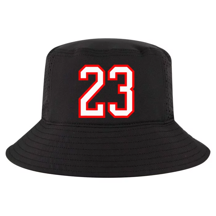 Number 23 White Red Sports Jersey Birthday Lucky Number 23 Cool Comfort Performance Bucket Hat