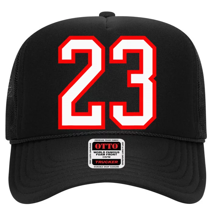 Number 23 White Red Sports Jersey Birthday Lucky Number 23 High Crown Mesh Trucker Hat