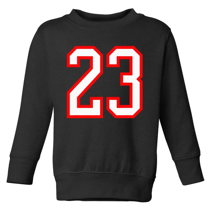 Number 23 White Red Sports Jersey Birthday Lucky Number 23 Toddler Sweatshirt