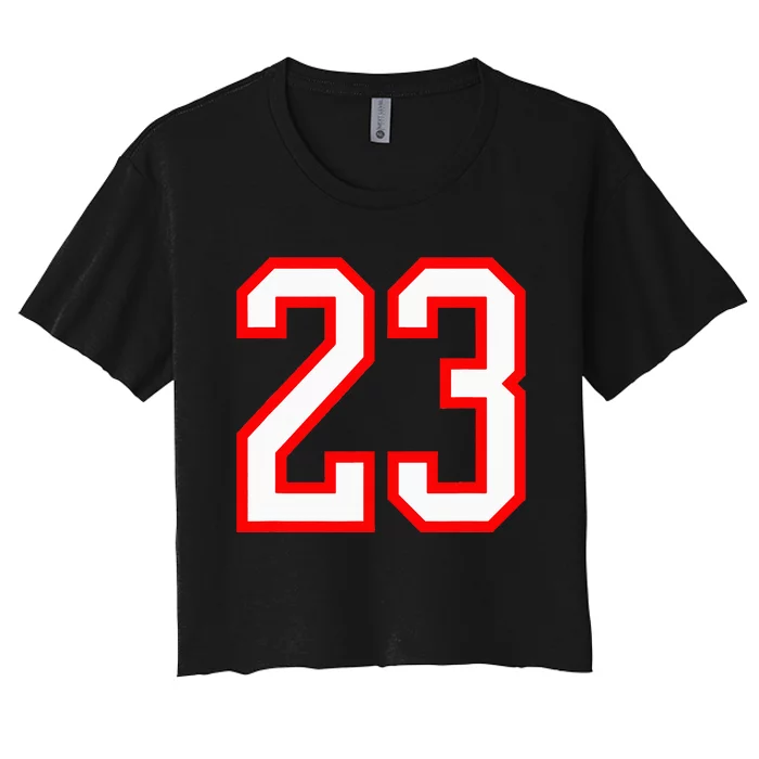 Number 23 White Red Sports Jersey Birthday Lucky Number 23 Women's Crop Top Tee