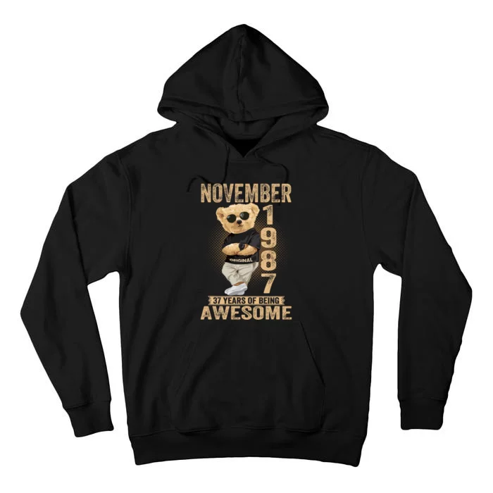 November 37th Birthday 1987 Awesome Teddy Bear Tall Hoodie