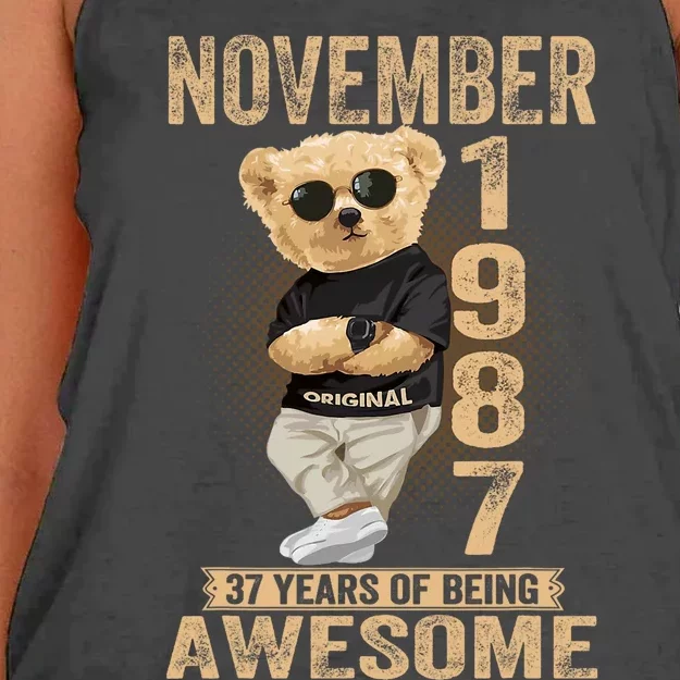 November 37th Birthday 1987 Awesome Teddy Bear Women's Knotted Racerback Tank