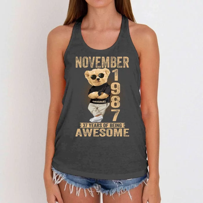 November 37th Birthday 1987 Awesome Teddy Bear Women's Knotted Racerback Tank