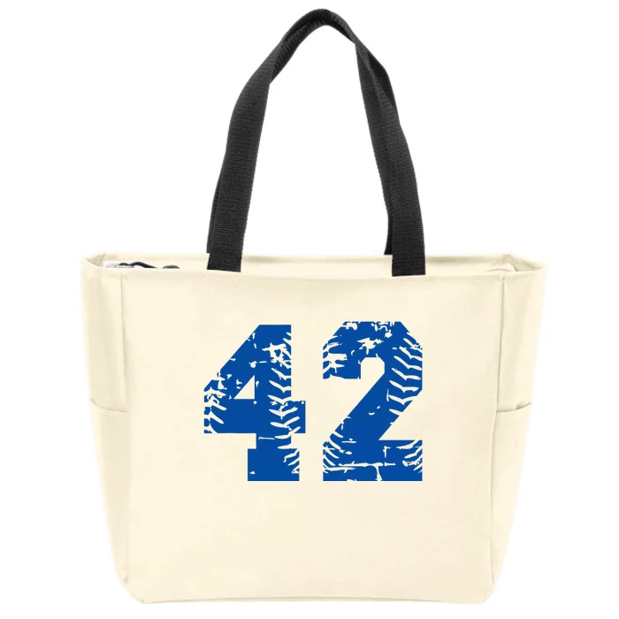 Number 42 Baseball Blue Zip Tote Bag