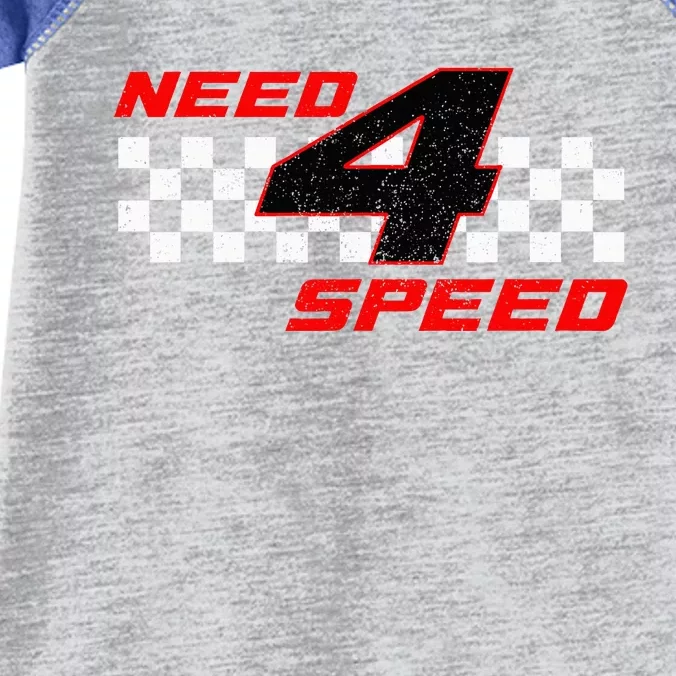 Need 4 Speed Birthday Four Year Old Racing Car Driver Infant Baby Jersey Bodysuit