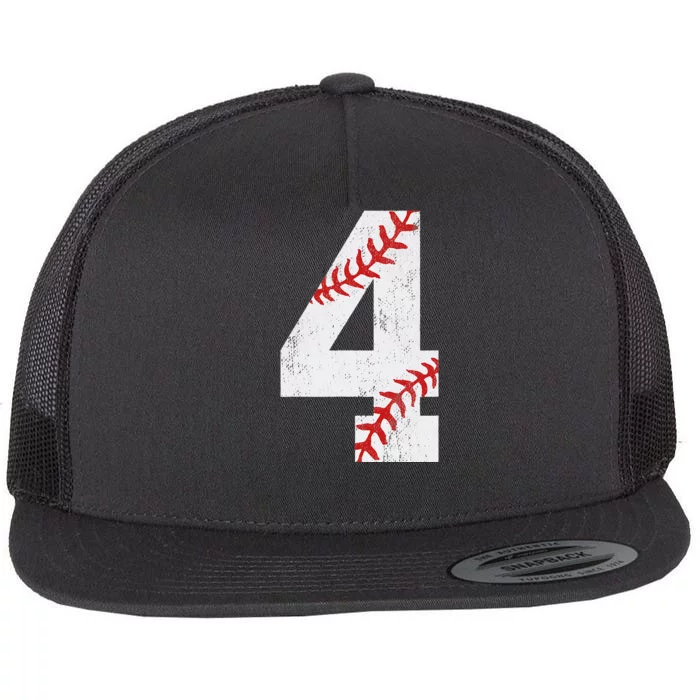 Number 4 Vintage 4th Birthday Baseball Lover 4 Years Old Flat Bill Trucker Hat