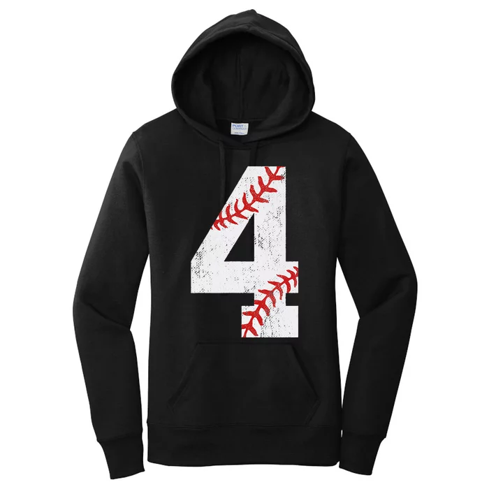 Number 4 Vintage 4th Birthday Baseball Lover 4 Years Old Women's Pullover Hoodie