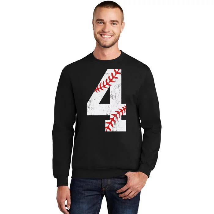 Number 4 Vintage 4th Birthday Baseball Lover 4 Years Old Tall Sweatshirt