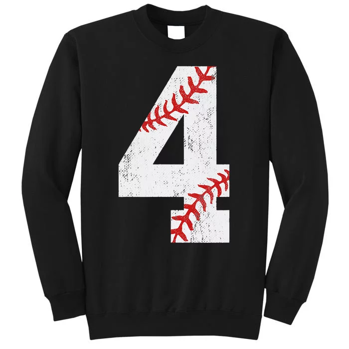 Number 4 Vintage 4th Birthday Baseball Lover 4 Years Old Tall Sweatshirt