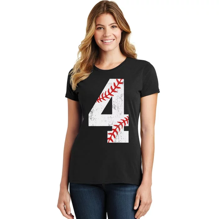 Number 4 Vintage 4th Birthday Baseball Lover 4 Years Old Women's T-Shirt