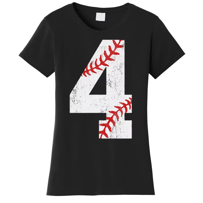 Number 4 Vintage 4th Birthday Baseball Lover 4 Years Old Women's T-Shirt