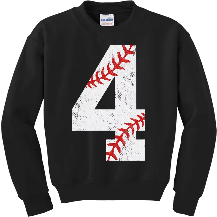 Number 4 Vintage 4th Birthday Baseball Lover 4 Years Old Kids Sweatshirt