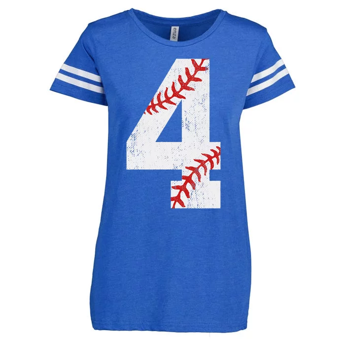 Number 4 Vintage 4th Birthday Baseball Lover 4 Years Old Enza Ladies Jersey Football T-Shirt