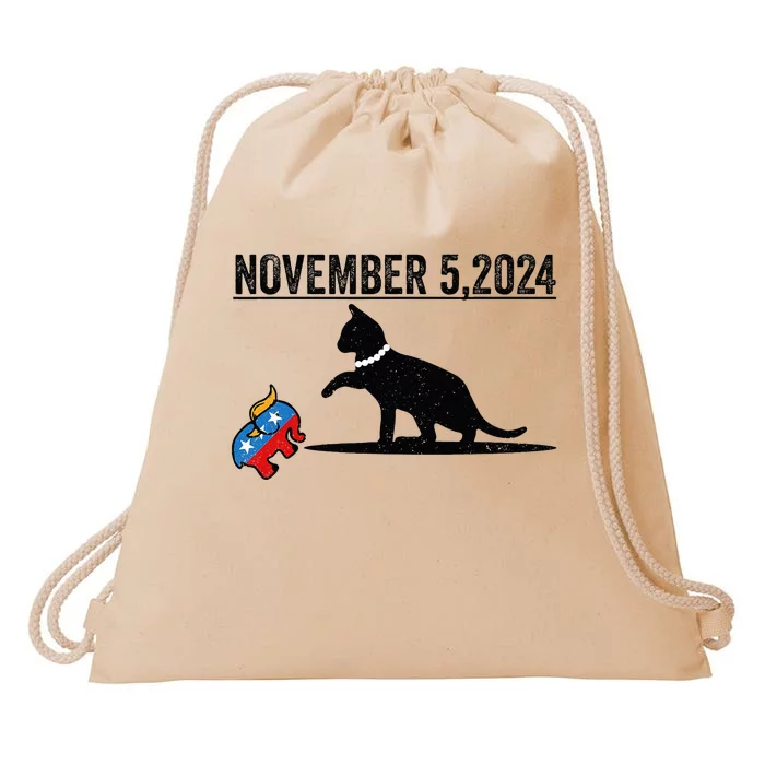 November 5th 2024 Funny Big Cat Small Elephant Harris Walz Drawstring Bag