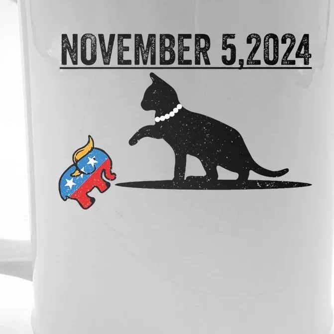 November 5th 2024 Funny Big Cat Small Elephant Harris Walz Front & Back Beer Stein