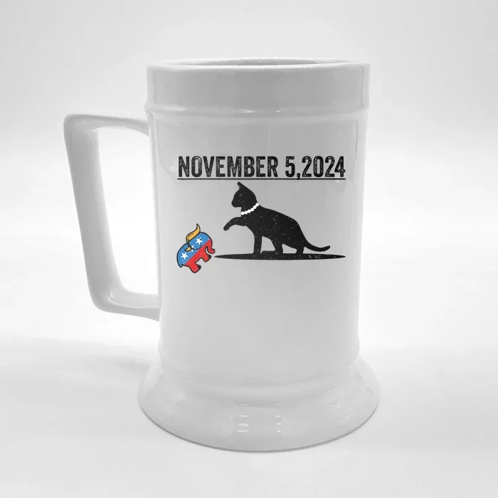 November 5th 2024 Funny Big Cat Small Elephant Harris Walz Front & Back Beer Stein