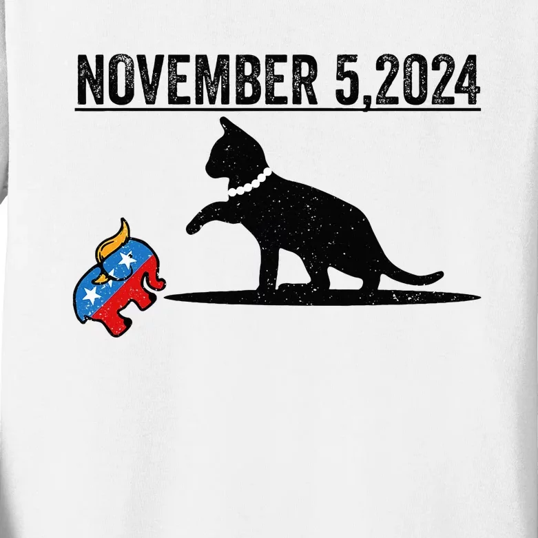 November 5th 2024 Funny Big Cat Small Elephant Harris Walz Kids Long Sleeve Shirt