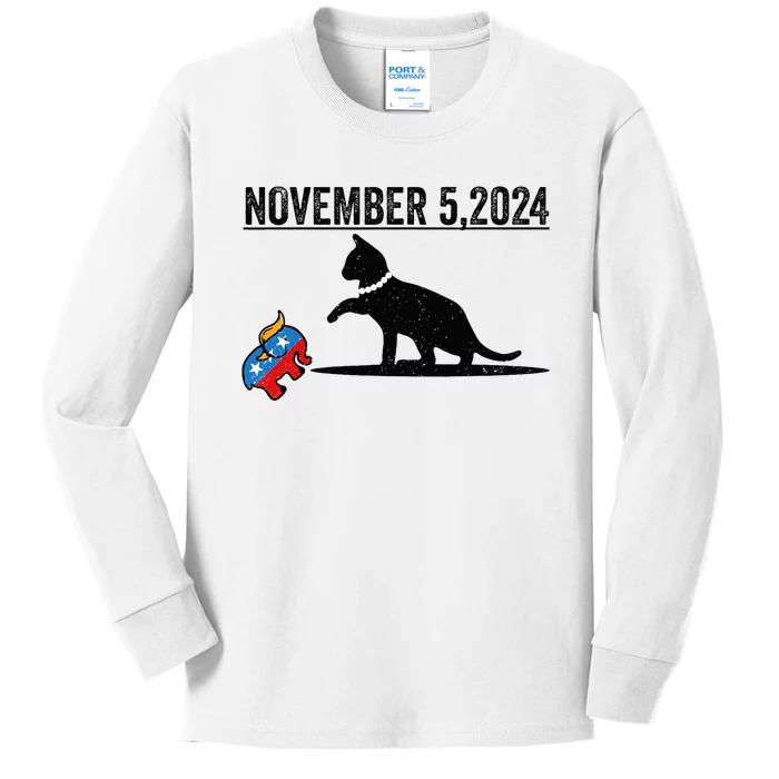 November 5th 2024 Funny Big Cat Small Elephant Harris Walz Kids Long Sleeve Shirt