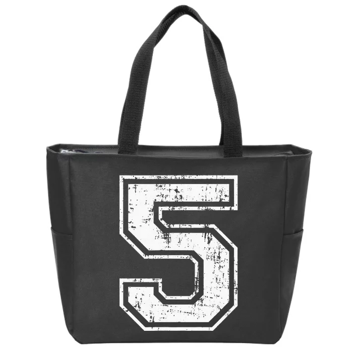 Number 5 Distressed Vintage Five Sports Training Practice Zip Tote Bag