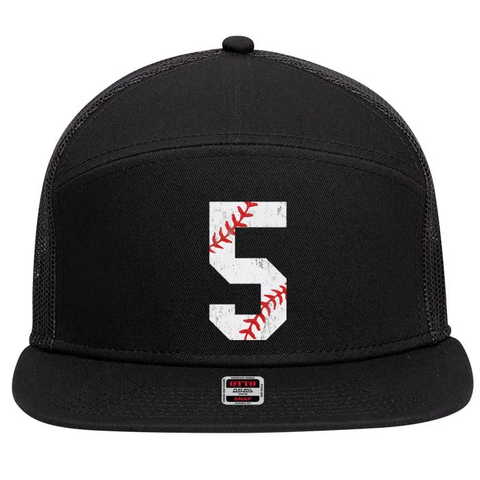 Number 5 Vintage 5th Birthday Baseball Lover 5 Years Old 7 Panel Mesh Trucker Snapback Hat