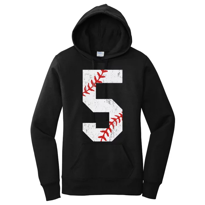 Number 5 Vintage 5th Birthday Baseball Lover 5 Years Old Women's Pullover Hoodie