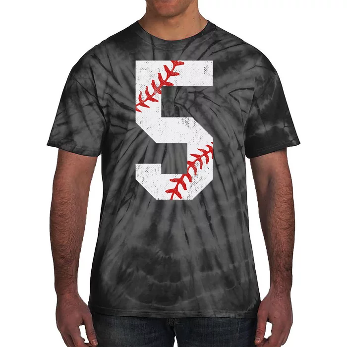 Number 5 Vintage 5th Birthday Baseball Lover 5 Years Old Tie-Dye T-Shirt