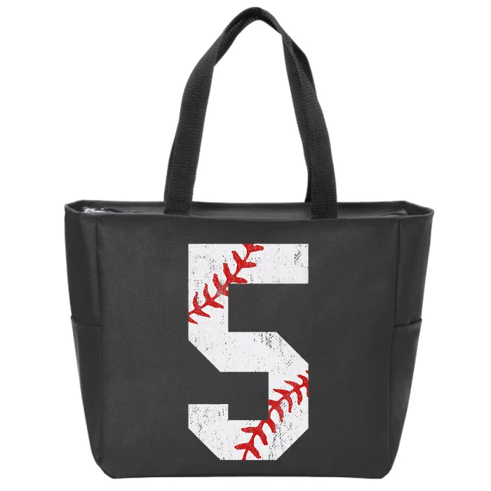 Number 5 Vintage 5th Birthday Baseball Lover 5 Years Old Zip Tote Bag