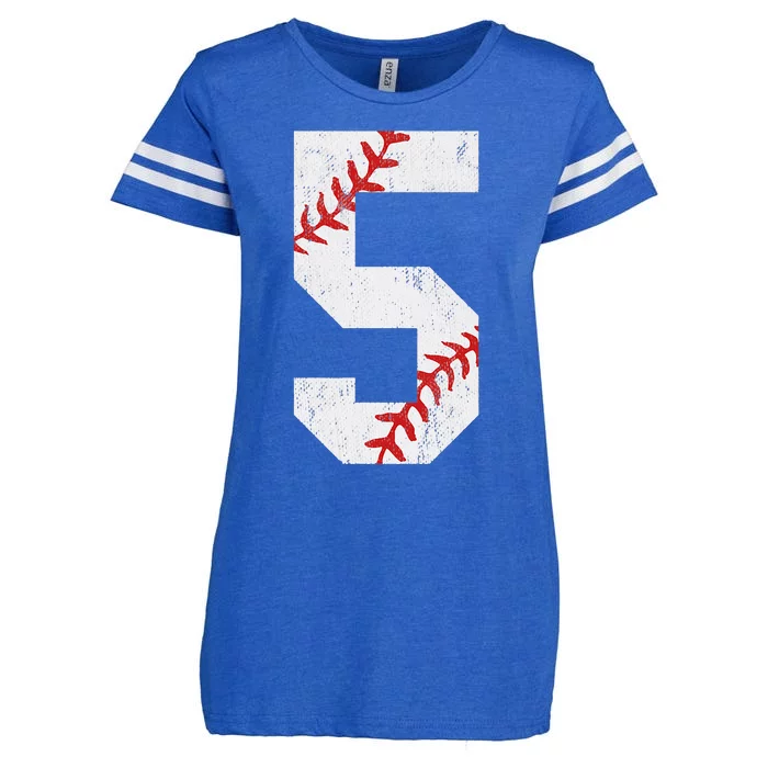 Number 5 Vintage 5th Birthday Baseball Lover 5 Years Old Enza Ladies Jersey Football T-Shirt