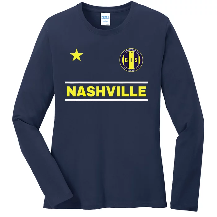 Nashville 615 Designer Round Badge - Tennessee Ladies Long Sleeve Shirt