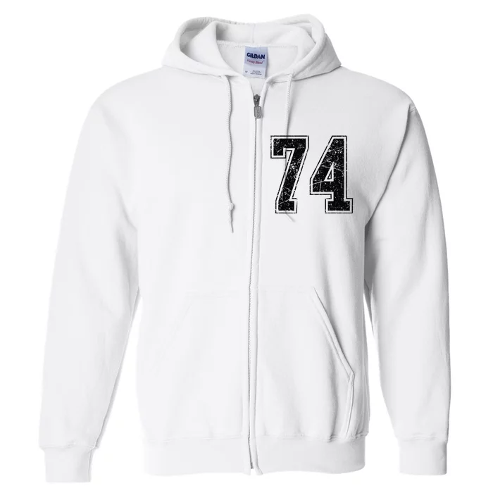 Number 74 Distressed Grunge Vintage Jersey Team Fan Full Zip Hoodie